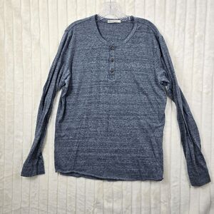 Marine Layer Men's Re-Spun Henley Long Sleeve Shirt Size Large Blue Slub